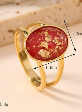 欧美轻奢宫廷风彩色鎏金钛钢戒指