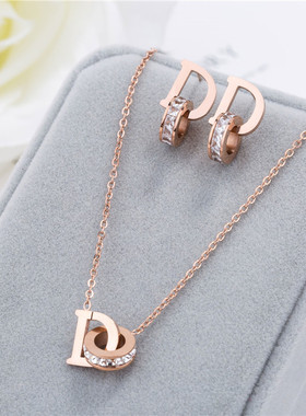 欧美钛钢新款项链女玫瑰金双环