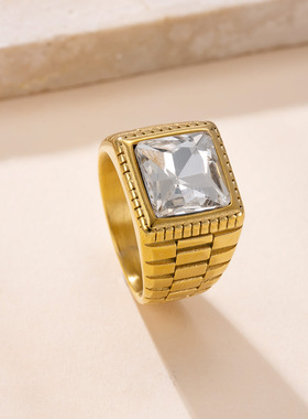 欧美复古宫廷风锆石钛钢戒指