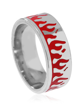 跨境时尚钛钢火焰纹戒指