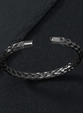 跨境热卖钢编圆弧不锈钢手环