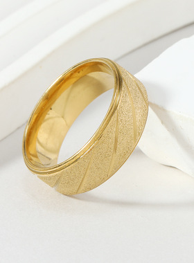 欧美跨境不锈钢斜纹磨砂钛钢戒指