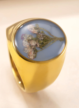 小众轻奢干花滴胶不锈钢戒指