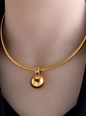 钛钢圆球项链欧美风轻奢