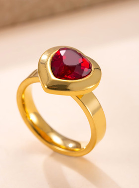 欧美跨境不锈钢爱心镶钻戒指