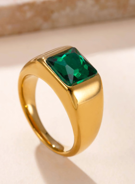 欧美轻奢方形锆石钛钢戒指