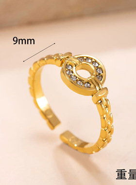 跨境热销钛钢镀金镶钻开口戒指