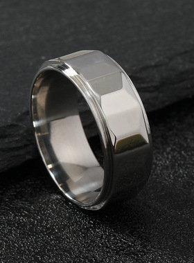 欧美钛钢菱形切面嘻哈戒指