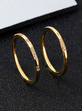 跨境钛钢情侣极细镶钻尾戒