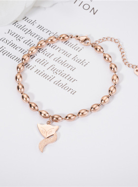 玫瑰金钛钢狐狸手链10