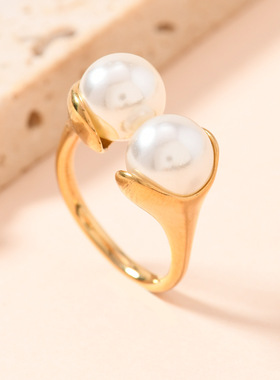 日韩风不锈钢镶珍珠钛钢戒指