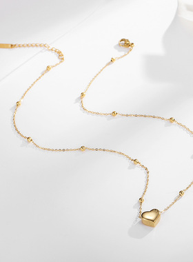 韩版钛钢彩金心形项链