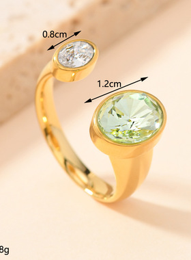 欧美跨境钛钢锆石椭圆戒指