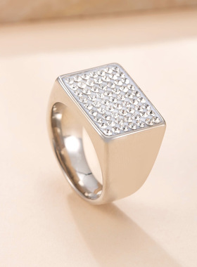 跨境不锈钢镶钻几何指环