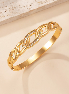 欧美跨境不锈钢镶钻手镯