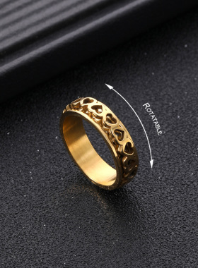 跨境热卖镂空桃心可转戒指