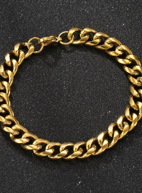 跨境专供钛钢镀18K金古巴链