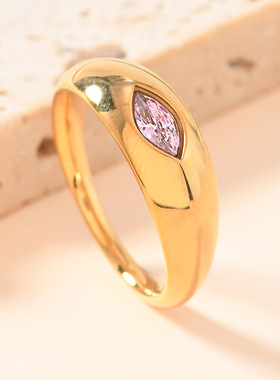 欧美跨境不锈钢镶钻情侣对戒