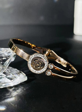 欧美饰品镂空玫瑰花手镯女不锈钢