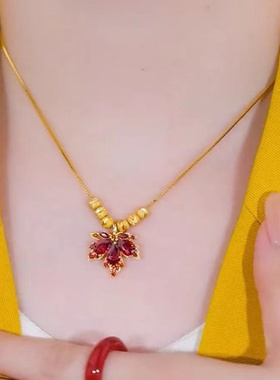 金色枫叶项链女简约锁骨链