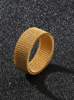 跨境热销不锈钢几何宽面戒指