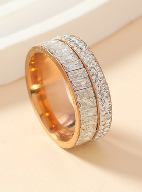 欧美轻奢锆石钛钢戒指
