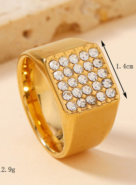 欧美不锈钢镶钻嘻哈男士戒指