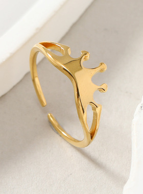 欧美时尚钛钢切割皇冠戒指