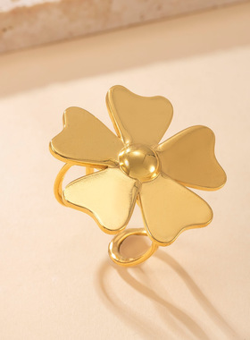 欧美风钛钢花朵开口戒