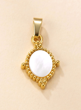 不锈钢镀18K金几何白贝吊坠