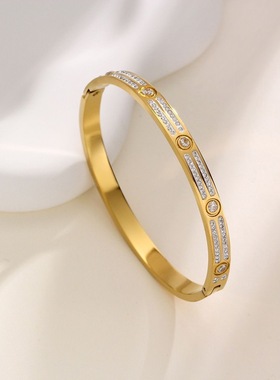 不锈钢新款饰品简约半圈满钻手镯