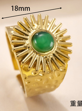 跨境中古风钛钢太阳花猫眼石开口