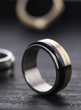 欧美简约三面转动不锈钢戒指