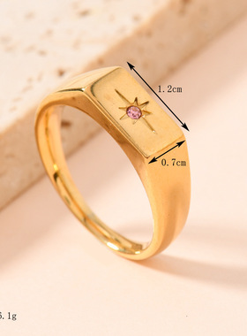 欧美复古八芒星彩色钻钛钢戒指