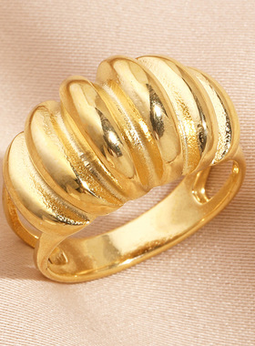 欧美风不锈钢螺纹钛钢镀金戒指