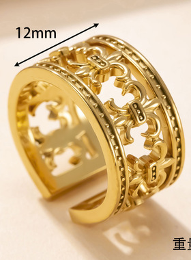 跨境朋克风镂空十字架镀金钛钢指