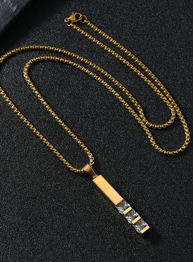 欧美跨境百搭热销锆石项链冷淡风方形镶钻吊坠几何个性钛钢饰品女