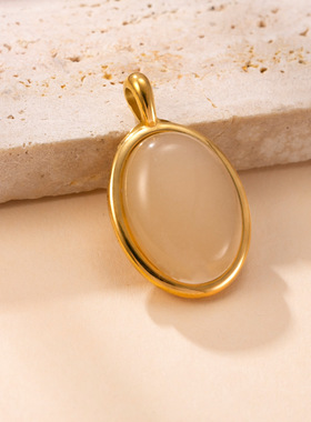 不锈钢椭圆天然石镀金项链