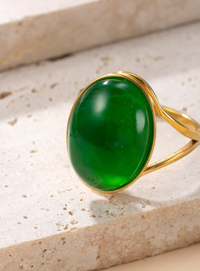 欧美跨境钛钢天然石轻奢食指戒