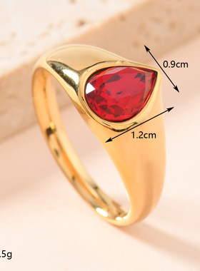 欧美新款不锈钢水滴彩钻戒指