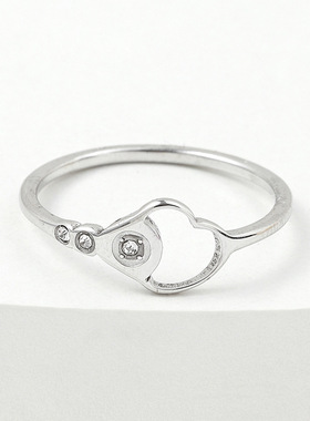 跨境时尚桃心镶钻钛钢戒指