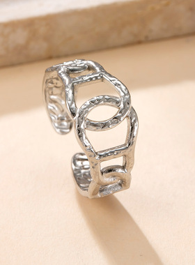 欧美跨境钛钢镂空十字架戒指