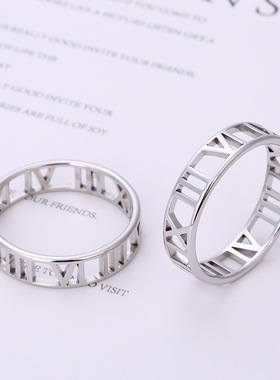 跨境简约不锈钢罗马数字钛钢戒指