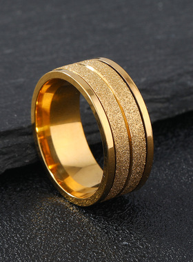 跨境热卖8MM钛钢磨砂转动戒指
