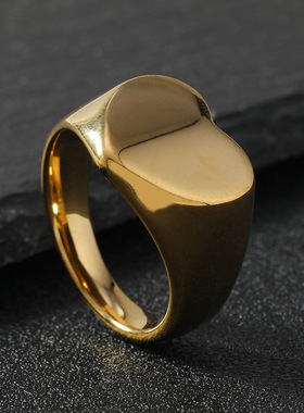 欧美不锈钢光面桃心情侣戒指