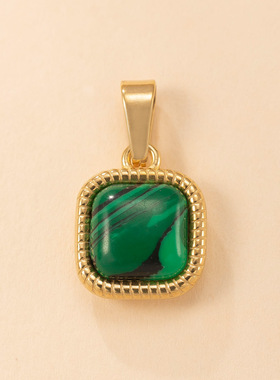 欧美风不锈钢方形天然石项链