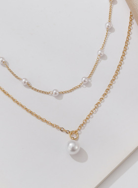 欧美新款珍珠吊坠双层项链 网红设计感冷淡风锁骨链 跨境配饰首饰