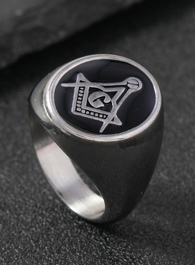 欧美复古不锈钢滴黑油AG戒指