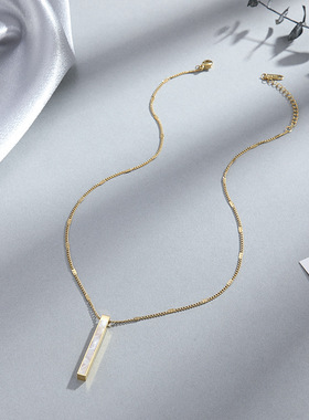 钛钢白贝母k金锁骨链5