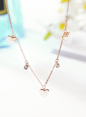 钛钢玫瑰金爱心贝壳项链